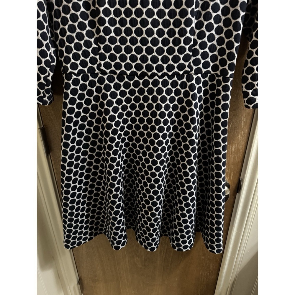 Boden Navy White Polka Dot Fit and Flare Lined Dress 3/4 Sleeve US 12R UK 16R - Picture 9 of 10